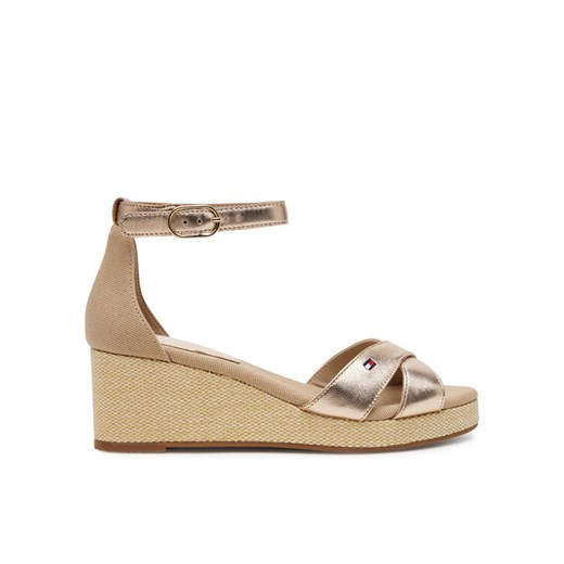 Tommy Hilfiger Sandały Flag Metallic Mid Wedge Espad FW0FW08810 Beżowy ze sklepu MODIVO w kategorii Espadryle damskie - zdjęcie 182599321