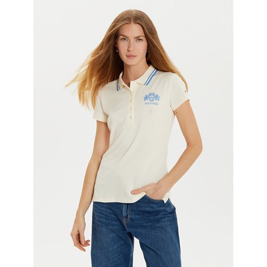 Tommy Hilfiger Polo Varsity WW0WW43931 Beżowy Slim Fit ze sklepu MODIVO w kategorii Bluzki damskie - zdjęcie 182600234