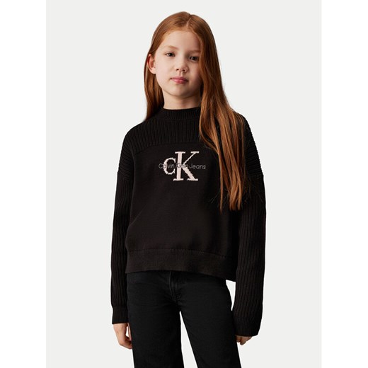 Calvin Klein Jeans Sweter Monologo IG0IG02654 Czarny Relaxed Fit ze sklepu MODIVO w kategorii Swetry dziewczęce - zdjęcie 182600344
