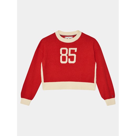 Tommy Hilfiger Sweter 85 Varsity Sweater KG0KG07770 Czerwony Regular Fit ze sklepu MODIVO w kategorii Swetry dziewczęce - zdjęcie 182601794