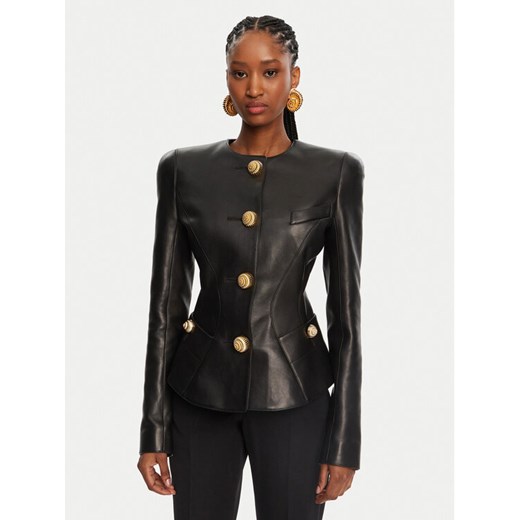 Balmain Kurtka skórzana DF0SK690LC62 Czarny Regular Fit ze sklepu MODIVO w kategorii Kurtki damskie - zdjęcie 182601810