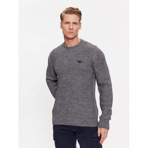 Aeronautica Militare Sweter 232MA1457L509 Szary Regular Fit ze sklepu MODIVO w kategorii Swetry męskie - zdjęcie 182602233