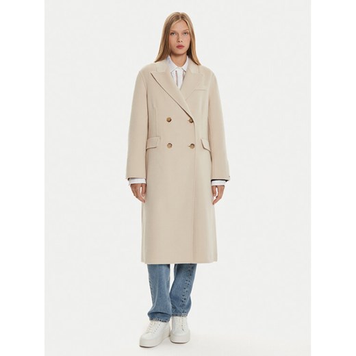 Tommy Hilfiger Płaszcz wełniany WW0WW42621 Beżowy Regular Fit ze sklepu MODIVO w kategorii Płaszcze damskie - zdjęcie 182602241