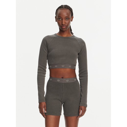 adidas Bluzka Ribbed JD0014 Czarny Slim Fit ze sklepu MODIVO w kategorii Bluzki damskie - zdjęcie 182602444