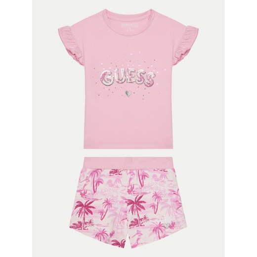 Guess Komplet t-shirt i spodenki K5GG05 K6YW4 Różowy Regular Fit ze sklepu MODIVO w kategorii Piżamy dziecięce - zdjęcie 182603120