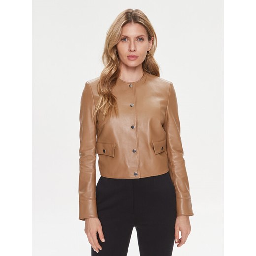 Boss Kurtka skórzana Samarie 50505500 Beżowy Slim Fit ze sklepu MODIVO w kategorii Kurtki damskie - zdjęcie 182603292