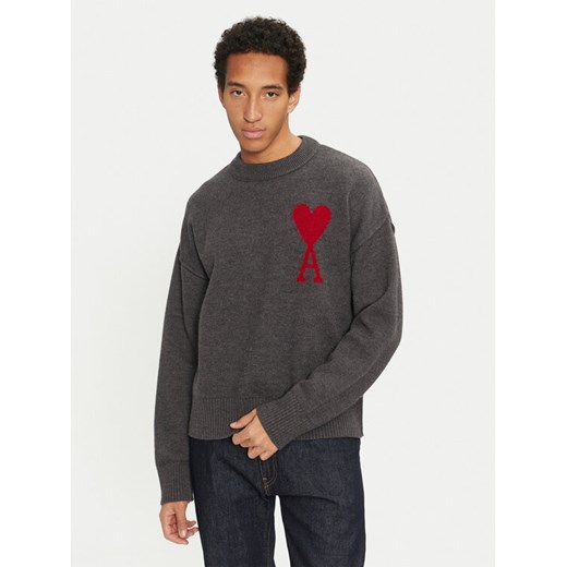 AMI PARIS Sweter BFUKS006.018 Szary Regular Fit ze sklepu MODIVO w kategorii Swetry męskie - zdjęcie 182603382