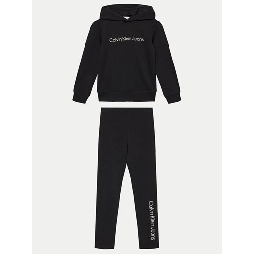 Calvin Klein Jeans Komplet bluza i legginsy Inst Logo IU0IU00658 M Czarny Regular Fit ze sklepu MODIVO w kategorii Dresy dziewczęce - zdjęcie 182604094