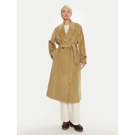 Tommy Hilfiger Płaszcz wełniany WW0WW43602 Beżowy Regular Fit ze sklepu MODIVO w kategorii Płaszcze damskie - zdjęcie 182604100