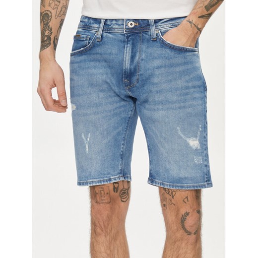 Pepe Jeans Szorty jeansowe Taper Short PM801084RH7 Niebieski Regular Fit ze sklepu MODIVO w kategorii Spodenki męskie - zdjęcie 182604393