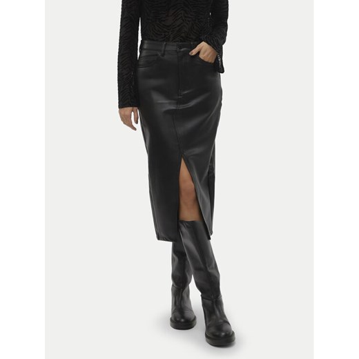 Vero Moda Spódnica z imitacji skóry Veri 10311707 Czarny Regular Fit ze sklepu MODIVO w kategorii Spódnice - zdjęcie 182604862