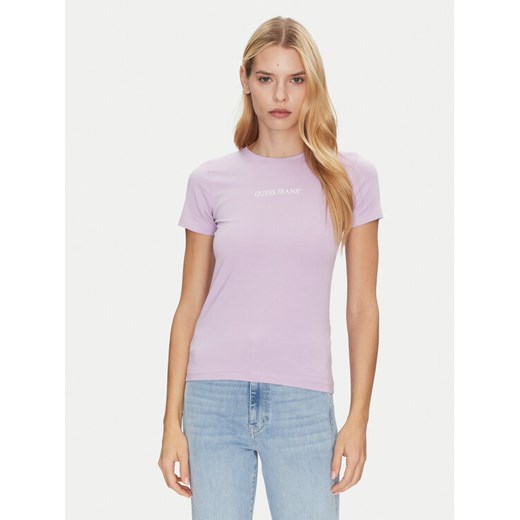 Guess Jeans T-Shirt W4YI01 J1314 Fioletowy Slim Fit ze sklepu MODIVO w kategorii Bluzki damskie - zdjęcie 182605794
