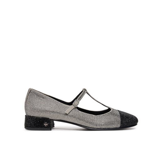 Tory Burch Baleriny Cap-Toe T-Strap Pave Heeled 159830 Srebrny ze sklepu MODIVO w kategorii Balerinki - zdjęcie 182606040