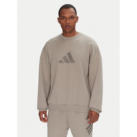 adidas Bluza Future Icons 3 Bar Logo JI8771 Beżowy Loose Fit ze sklepu MODIVO w kategorii Bluzy męskie - zdjęcie 182606280