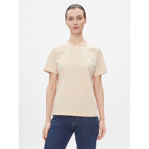 Calvin Klein T-Shirt Smooth Cotton Crew Neck Tee Ss K20K205410 Beżowy Regular Fit ze sklepu MODIVO w kategorii Bluzki damskie - zdjęcie 182606620