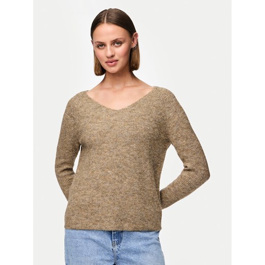 Pieces Sweter Ellen 17114251 Brązowy Regular Fit ze sklepu MODIVO w kategorii Swetry damskie - zdjęcie 182606703