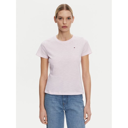 Tommy Hilfiger T-Shirt Slub WW0WW44433 Różowy Slim Fit ze sklepu MODIVO w kategorii Bluzki damskie - zdjęcie 182607191