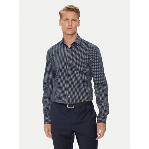Calvin Klein Koszula Poplin 2Tones Print Slim K10K113545 Granatowy Slim Fit ze sklepu MODIVO w kategorii Koszule męskie - zdjęcie 182607204