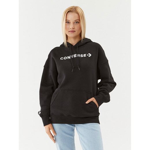 Converse Bluza Wordmark Fleece Hoodie Emb 10025690-A06 Czarny Regular Fit ze sklepu MODIVO w kategorii Bluzy damskie - zdjęcie 182607482