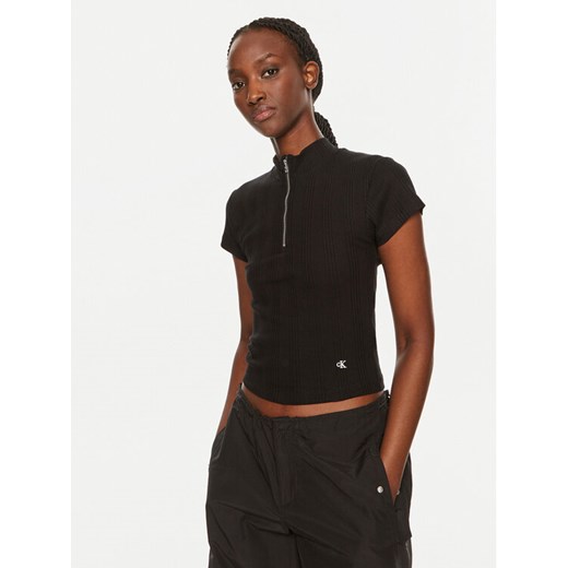 Calvin Klein Jeans Bluzka Variegated J20J223564 Czarny Slim Fit ze sklepu MODIVO w kategorii Bluzki damskie - zdjęcie 182607594