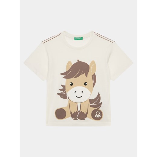 United Colors Of Benetton T-Shirt 3096G10DA Écru Regular Fit ze sklepu MODIVO w kategorii Bluzki dziewczęce - zdjęcie 182607752