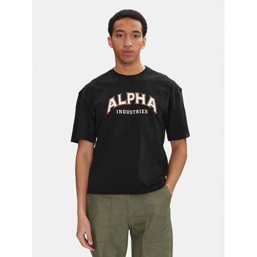 Alpha Industries T-Shirt College 146501 Czarny Relaxed Fit ze sklepu MODIVO w kategorii T-shirty męskie - zdjęcie 182607944