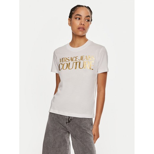Versace Jeans Couture T-Shirt 77HAHT01 CJ00T Biały Regular Fit ze sklepu MODIVO w kategorii Bluzki damskie - zdjęcie 182608213