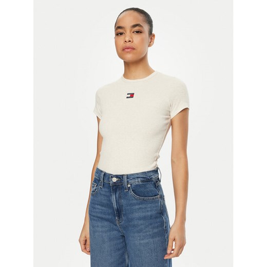 Tommy Jeans T-Shirt DW0DW20463 Beżowy Slim Fit ze sklepu MODIVO w kategorii Bluzki damskie - zdjęcie 182608821
