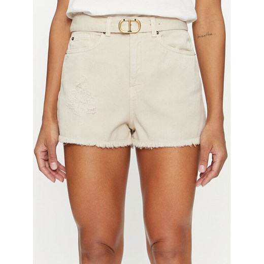 TWINSET Szorty jeansowe 241TT2382 Beżowy Straight Fit ze sklepu MODIVO w kategorii Szorty - zdjęcie 182609502