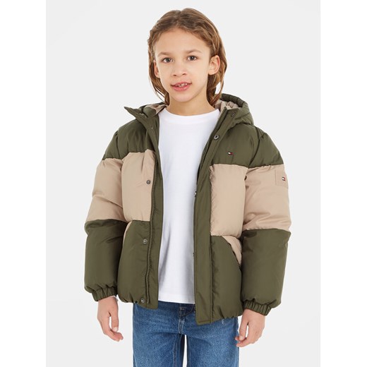 Tommy Hilfiger Kurtka puchowa Essential Colorblock KB0KB08559 M Zielony Regular Fit ze sklepu MODIVO w kategorii Kurtki dziewczęce - zdjęcie 182609511