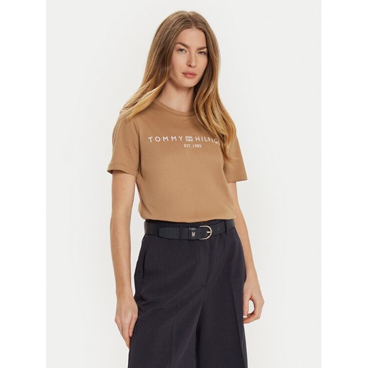 Tommy Hilfiger T-Shirt WW0WW40276 Beżowy Regular Fit ze sklepu MODIVO w kategorii Bluzki damskie - zdjęcie 182609594