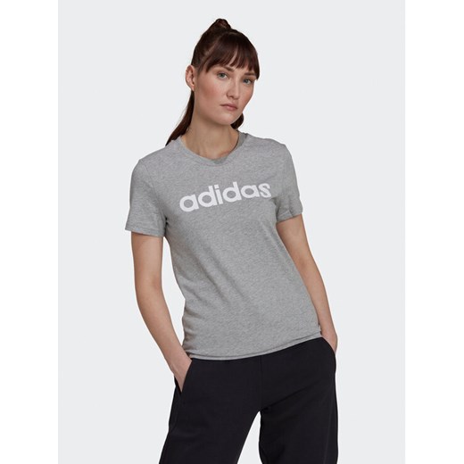 adidas T-Shirt Essentials Logo HL2053 Szary Slim Fit ze sklepu MODIVO w kategorii Bluzki damskie - zdjęcie 182609850