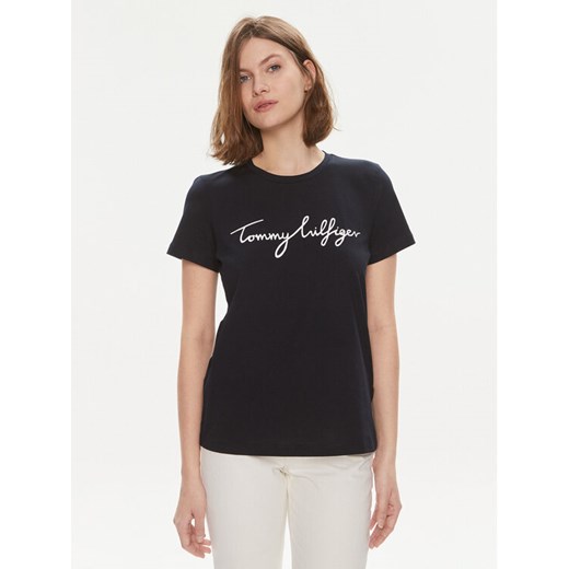 Tommy Hilfiger T-Shirt Signature WW0WW41674 Granatowy Regular Fit ze sklepu MODIVO w kategorii Bluzki damskie - zdjęcie 182610140