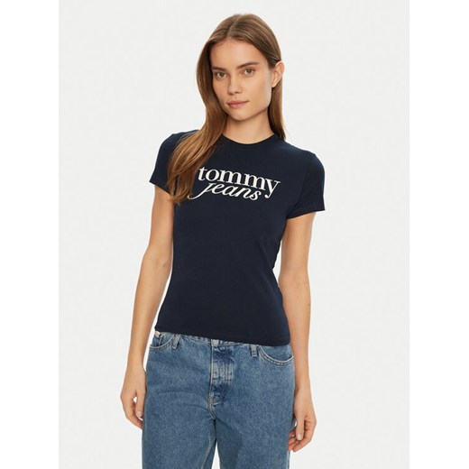 Tommy Jeans T-Shirt Essential DW0DW19447 Granatowy Slim Fit ze sklepu MODIVO w kategorii Bluzki damskie - zdjęcie 182610582