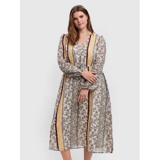 Vero Moda Curve Sukienka codzienna Nora 10251640 Beżowy Loose Fit ze sklepu MODIVO w kategorii Sukienki - zdjęcie 182610794