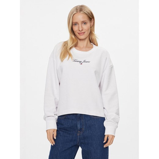 Tommy Jeans Bluza Essential Logo DW0DW16140 Biały Relaxed Fit ze sklepu MODIVO w kategorii Bluzy damskie - zdjęcie 182611130