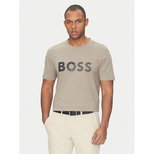 BOSS T-Shirt Tape Logo 50530990 Beżowy Regular Fit ze sklepu MODIVO w kategorii T-shirty męskie - zdjęcie 182611180