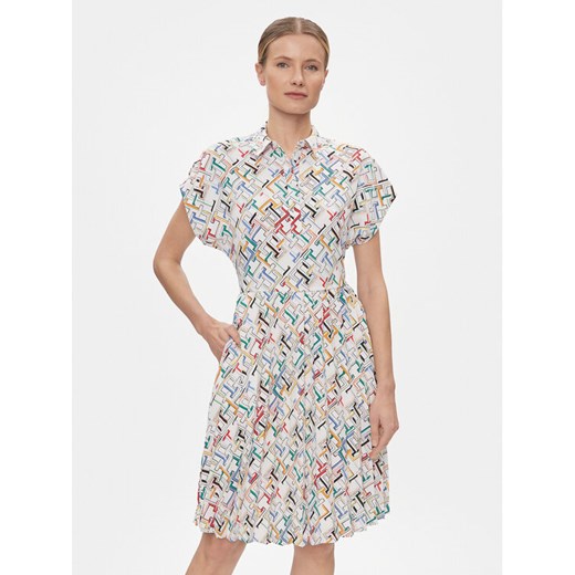 Tommy Hilfiger Sukienka koszulowa Amd Pleated Ss Knee WW0WW42444 Biały Regular Fit ze sklepu MODIVO w kategorii Sukienki - zdjęcie 182611473