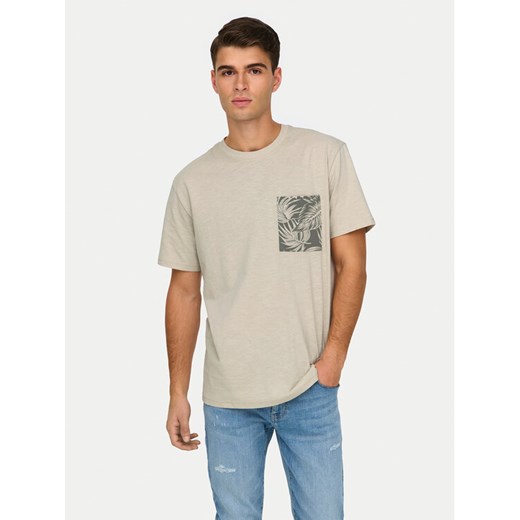 Only & Sons T-Shirt 22025286 Beżowy Regular Fit ze sklepu MODIVO w kategorii T-shirty męskie - zdjęcie 182612260