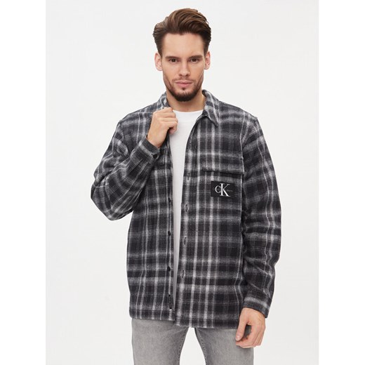 Calvin Klein Jeans Koszula J30J323967 Szary Regular Fit ze sklepu MODIVO w kategorii Koszule męskie - zdjęcie 182612314