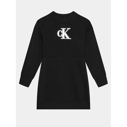 Calvin Klein Jeans Sukienka dzianinowa Metallic Monogram IG0IG02315 Czarny Regular Fit ze sklepu MODIVO w kategorii Sukienki dziewczęce - zdjęcie 182612521