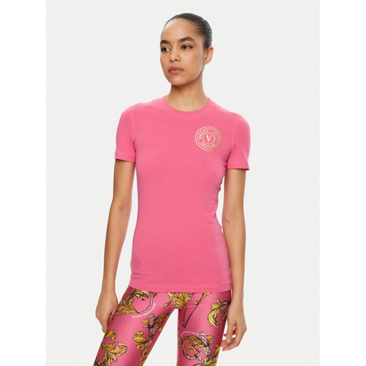 Versace Jeans Couture T-Shirt 78HAHT00 Różowy Regular Fit ze sklepu MODIVO w kategorii Bluzki damskie - zdjęcie 182612672