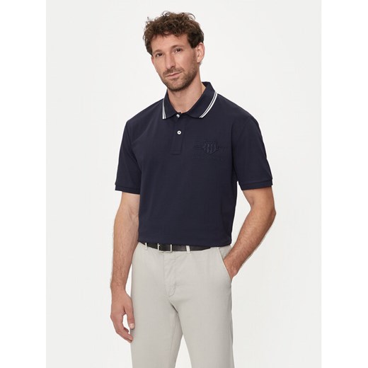 Gant Polo Contrast 2013039 Granatowy Regular Fit ze sklepu MODIVO w kategorii T-shirty męskie - zdjęcie 182613301