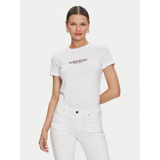 Guess Jeans T-Shirt W4YI03 J1314 Biały Slim Fit ze sklepu MODIVO w kategorii Bluzki damskie - zdjęcie 182613441