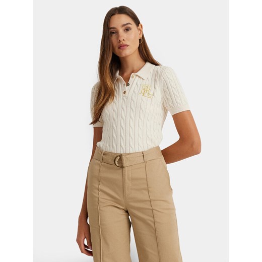 LAUREN RALPH LAUREN Polo 200932224001 Écru Slim Fit ze sklepu MODIVO w kategorii Bluzki damskie - zdjęcie 182613560