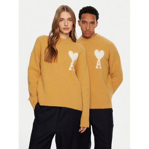 AMI PARIS Sweter UKS025.KN0032 Żółty Regular Fit ze sklepu MODIVO w kategorii Swetry męskie - zdjęcie 182613840