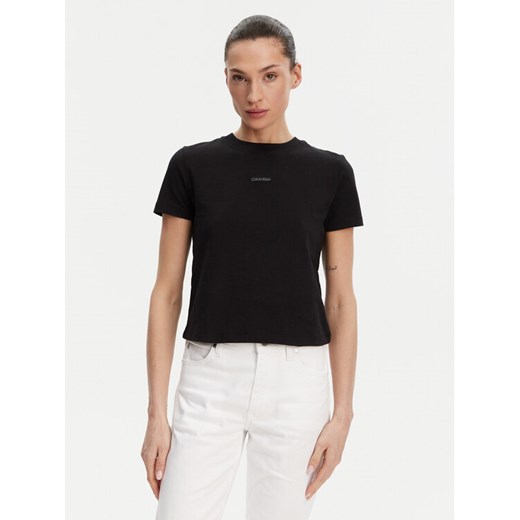 Calvin Klein Jeans T-Shirt Placed Institutional J20J225524 Czarny Slim Fit ze sklepu MODIVO w kategorii Bluzki damskie - zdjęcie 182614042