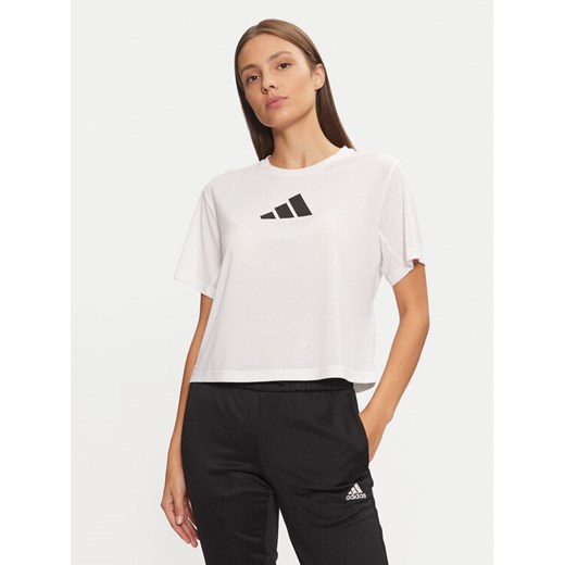 adidas Koszulka techniczna Train Essentials Big Logo JG8615 Biały Regular Fit ze sklepu MODIVO w kategorii Bluzki damskie - zdjęcie 182614261
