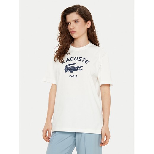 Lacoste T-Shirt TH2733 Écru Regular Fit ze sklepu MODIVO w kategorii Bluzki damskie - zdjęcie 182614291