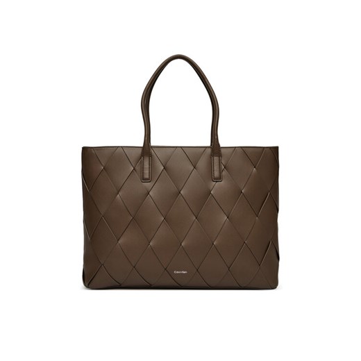 Calvin Klein Torebka Ck Woven Medium Shopper K60K612994 Brązowy ze sklepu MODIVO w kategorii Torby Shopper bag - zdjęcie 182614603